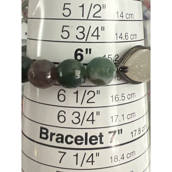 Natural Agate Quartz Druzy Stone Beaded Bracelet Teardrop Tight Stretch 6" - Picture 5 of 5